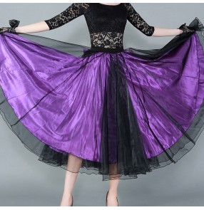 Red purple black flamenco dance skirts for women girls ballroom dancing long skirts with bow stage performance bull paso double dance skirt